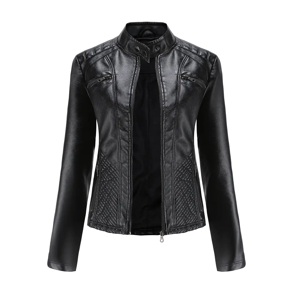 Women's Chic Leather Stand Collar Jacket