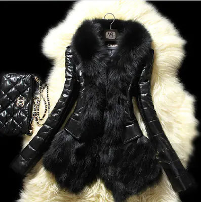 Faux Fur Collar Women's Leather Jacket