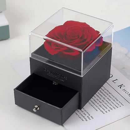 Eternal Flower Acrylic Jewelry Box with Real Rose Necklace