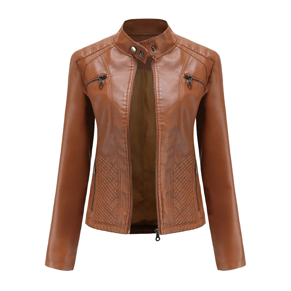 Women's Chic Leather Stand Collar Jacket