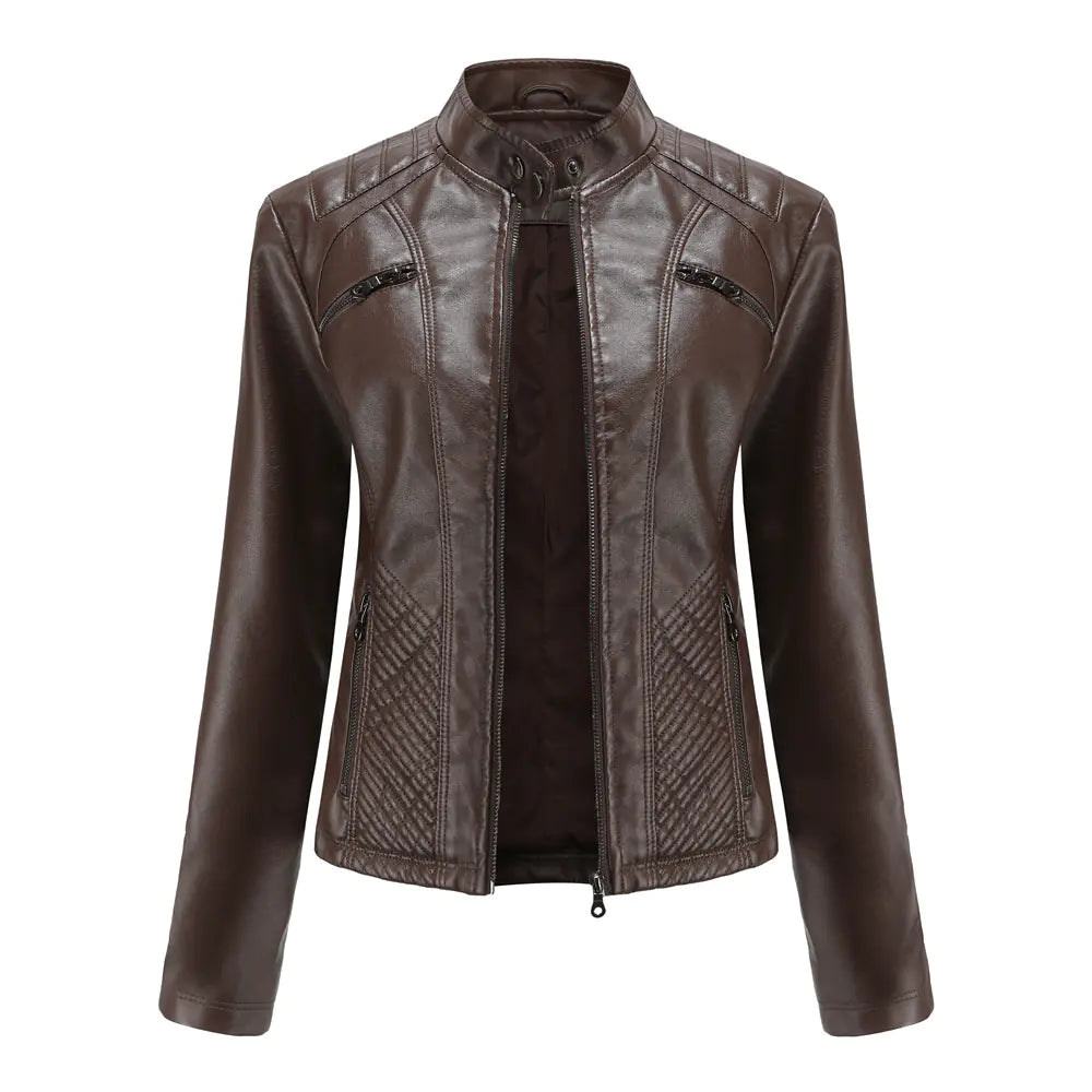 Women's Chic Leather Stand Collar Jacket
