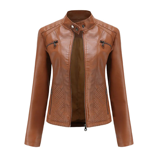 Women's Chic Leather Stand Collar Jacket