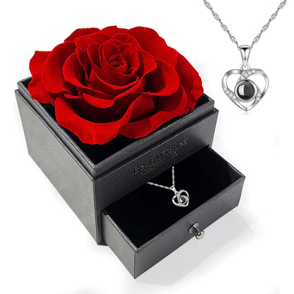 Eternal Flower Acrylic Jewelry Box with Real Rose Necklace