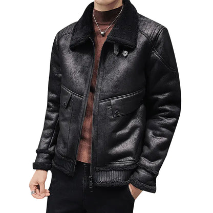 Men's Chic PU Leather Fur-Collared Jacket