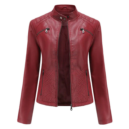 Women's Chic Leather Stand Collar Jacket