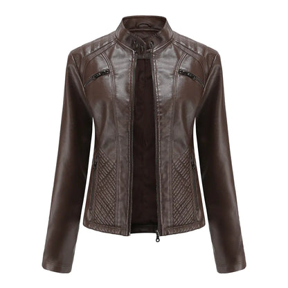 Women's Chic Leather Stand Collar Jacket