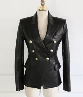 Chic Double-Breasted Faux Leather Blazer