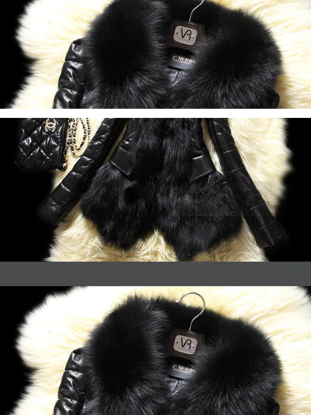 Faux Fur Collar Women's Leather Jacket