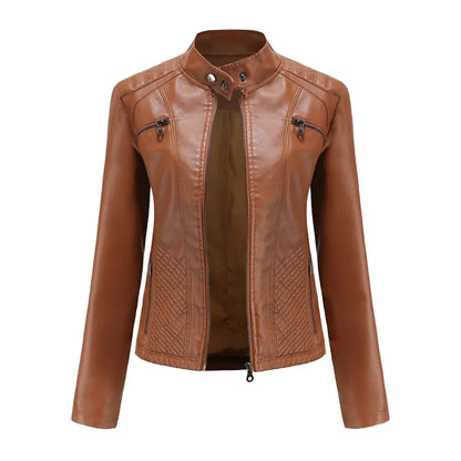 Women's Chic Leather Stand Collar Jacket