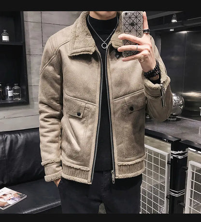Men's Chic PU Leather Fur-Collared Jacket