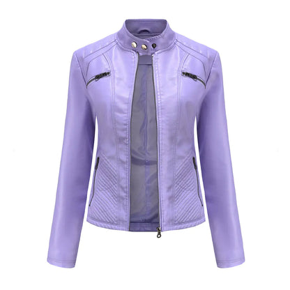 Women's Chic Leather Stand Collar Jacket