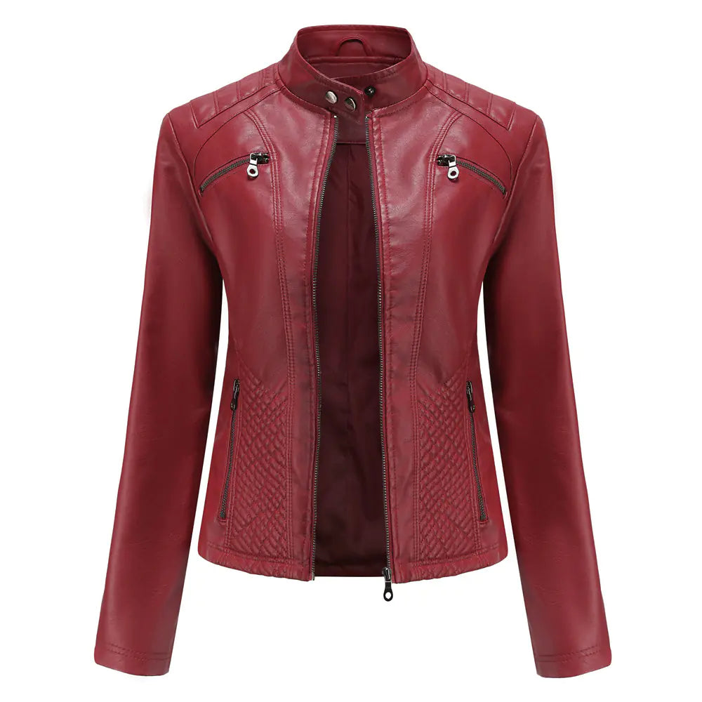 Women's Chic Leather Stand Collar Jacket