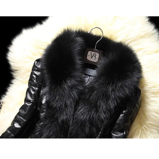 Faux Fur Collar Women's Leather Jacket
