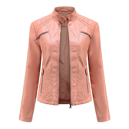 Women's Chic Leather Stand Collar Jacket