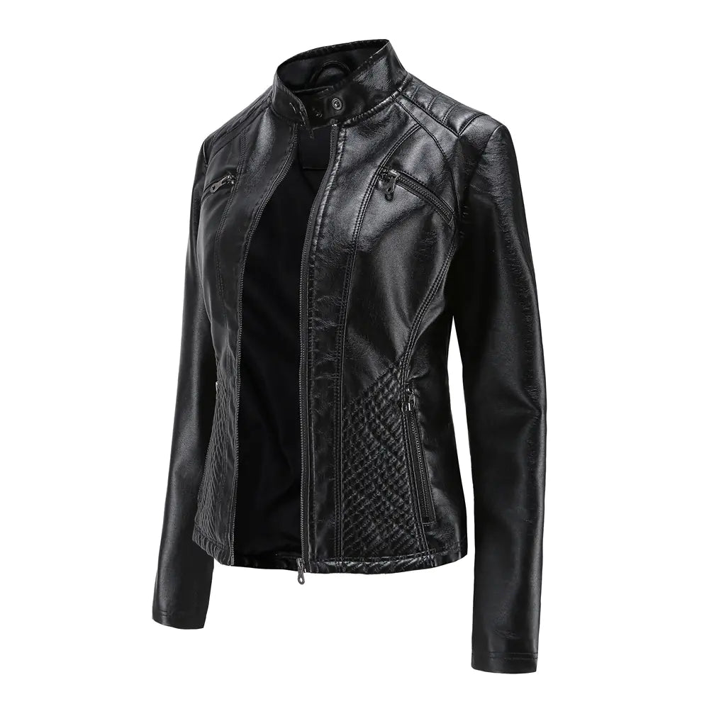 Women's Chic Leather Stand Collar Jacket