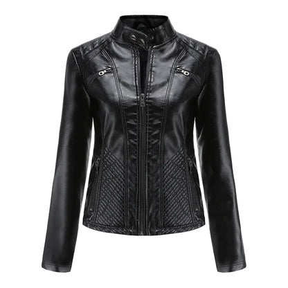 Women's Chic Leather Stand Collar Jacket
