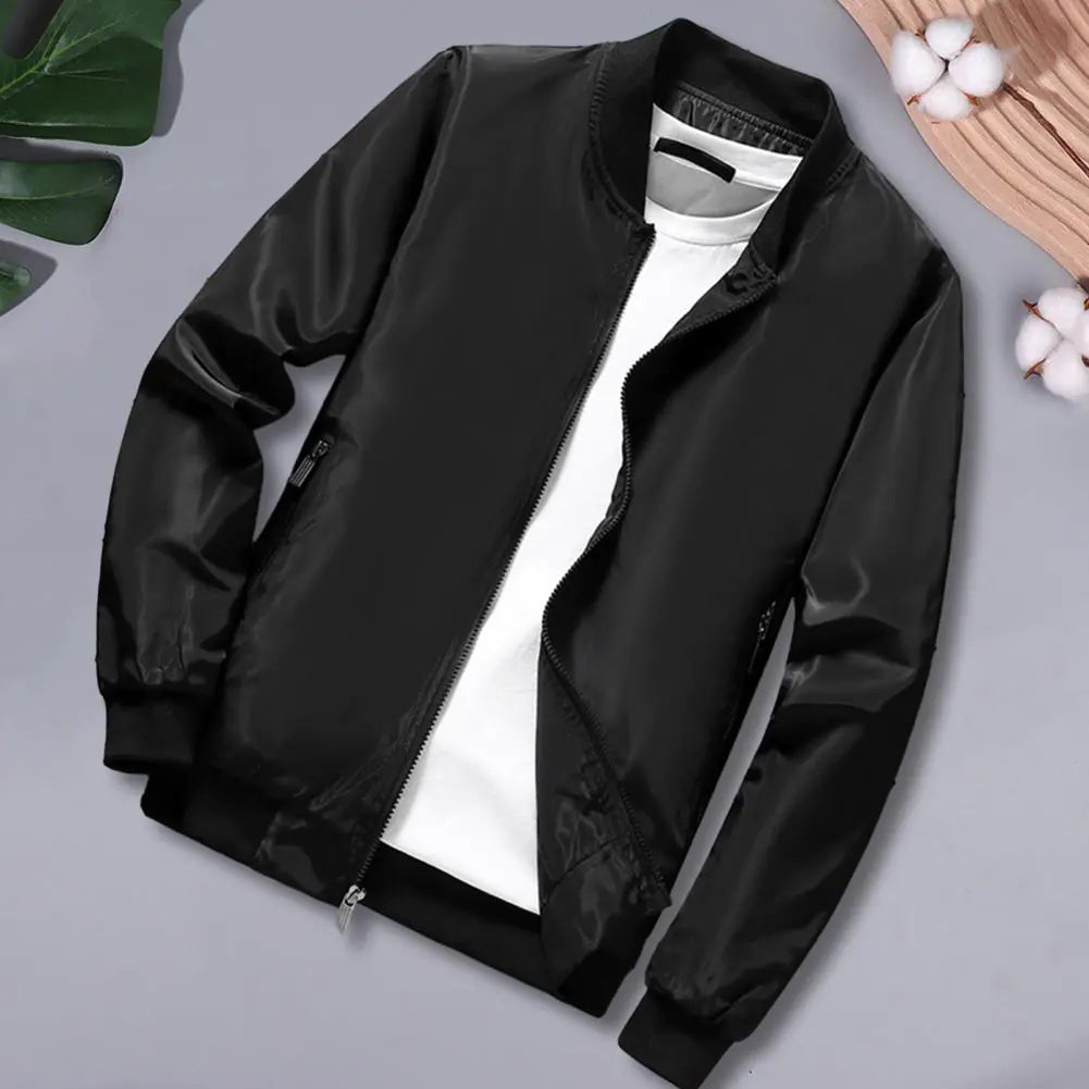 Men's Stand Collar Zip Up Baseball Jacket with Pockets