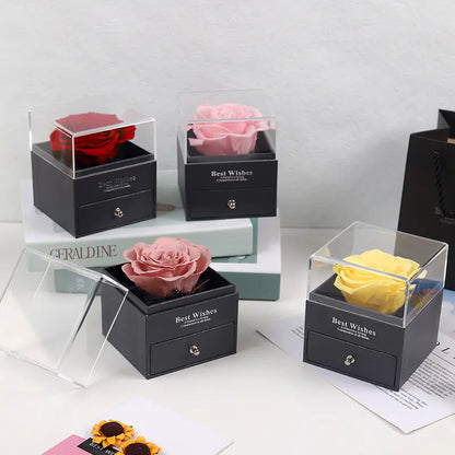 Eternal Flower Acrylic Jewelry Box with Real Rose Necklace