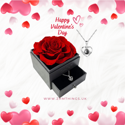 Eternal Flower Acrylic Jewelry Box with Real Rose Necklace