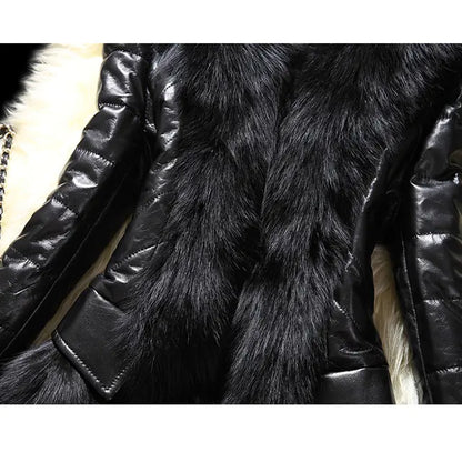 Faux Fur Collar Women's Leather Jacket