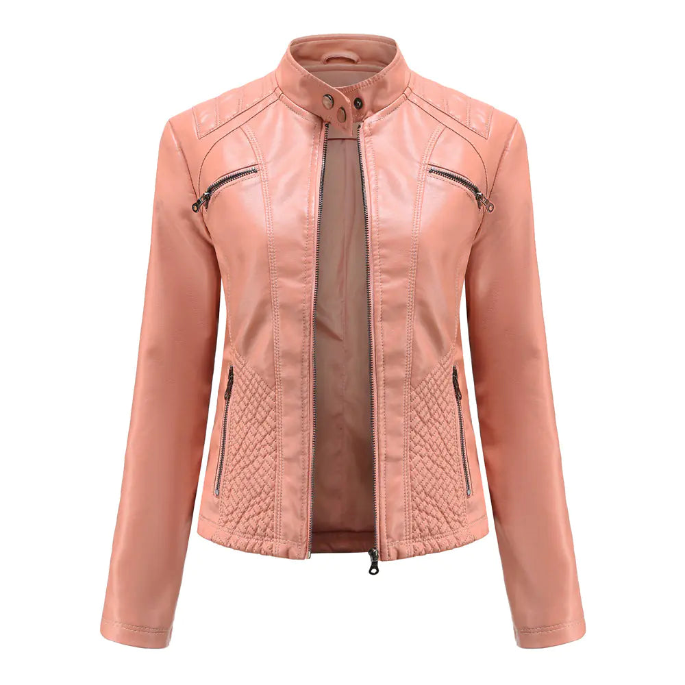 Women's Chic Leather Stand Collar Jacket