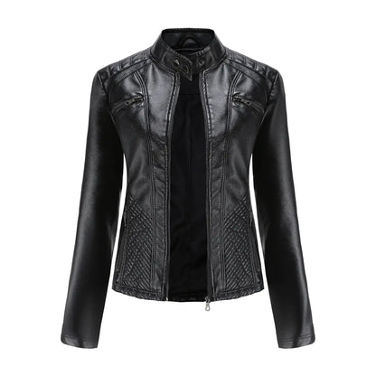 Women's Chic Leather Stand Collar Jacket